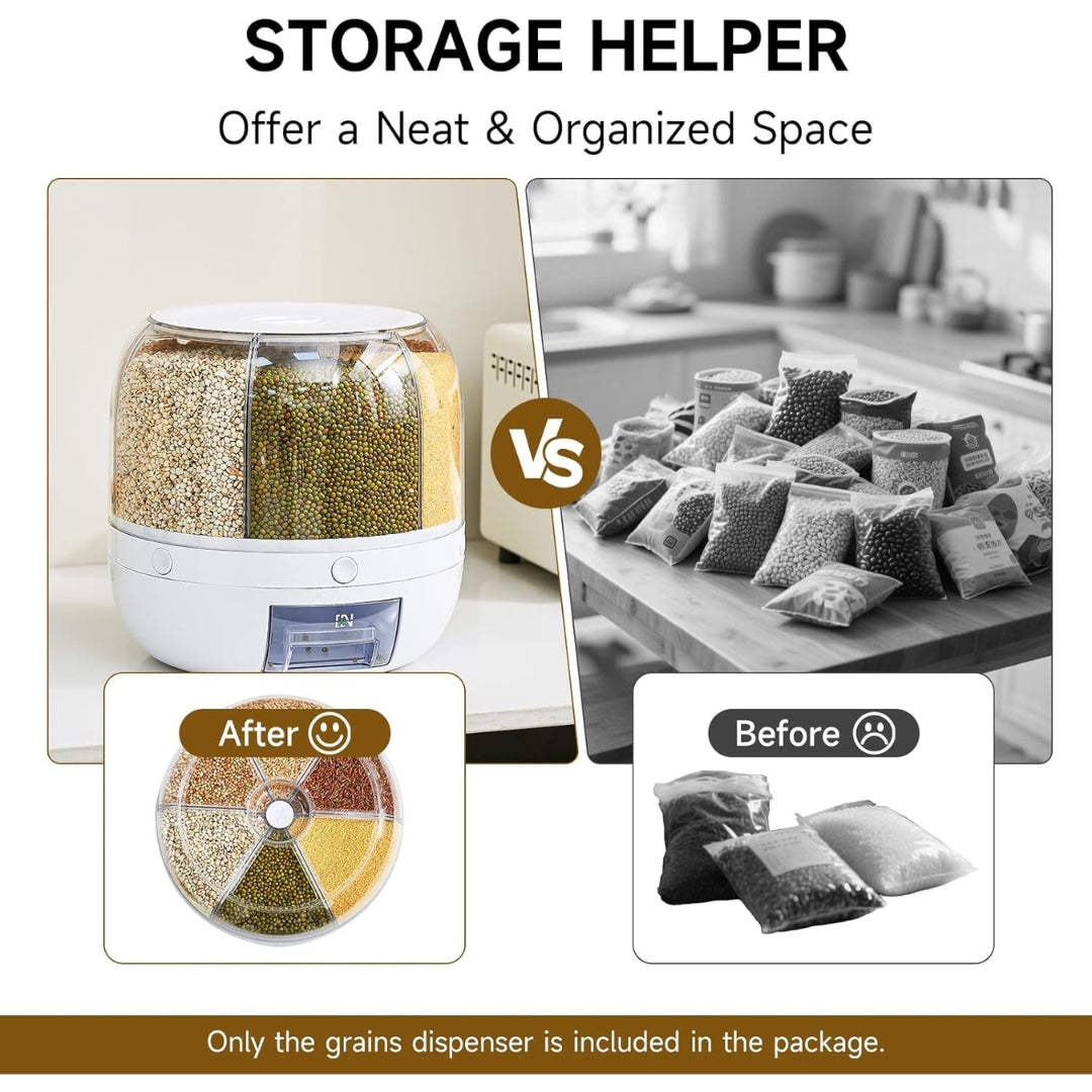 NutriVault Pro de ultima generación almacenamiento de granos, 6 rejillas, salida con un solo clic.